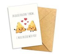 Funny Pun Queso Valentine’s Day Card - “In Queso You Don’t Know… I’m So in Love With You!” Cute Cheese & Nacho Love Pun Greeting Card for Boyfriend, Girlfriend, Husband or Wife - Single 5.3''x8