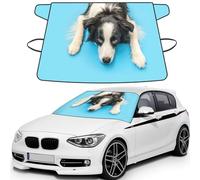Funny Puppy Dog Border Collie Blue Background, Car Windshield Cover, Protective Windscreen Cover - Snow Ice Sun UV Dust Water Resistant - Fit for Most Cars