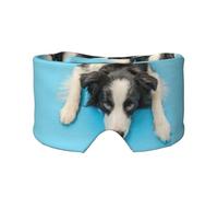 Funny Puppy Dog Border Collie Blue Background, Full Eye Covers Light Blocking Eye Mask Sleep Eye and Ear Muffs