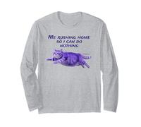 Funny Purple Cat Rushing Home to Do Nothing at All Long Sleeve T-Shirt