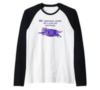 Funny Purple Cat Rushing Home to Do Nothing at All Raglan Baseball Tee