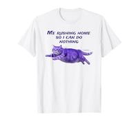 Funny Purple Cat Rushing Home to Do Nothing at All T-Shirt