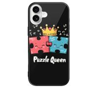 Funny Puzzle Queen Phone Case Glass Phone Cover Protective Shell Compatible with iPhone 16/Pro/Pro Max/Plus/E