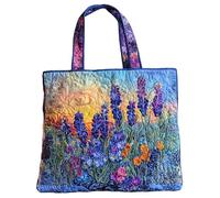 Funny Quilted Tote Bag, Animals Farm Themed Embroidery Patchwork Bags, Dog Donkey Flower Reusable Cloth Tote(6,H34xL40CM)