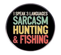 Funny Quote Brooch Pins - Round Alloy Badge with Text “I Speak 3 Languages: Sarcasm, Hunting & Fishing”, Retro Style Blouse Pins, Brooch Pins, Lapel Pin for Men and Women, Outdoor Enthusiast Accessori
