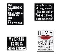 Funny Quote Brooch Pins Set with English Text Designs “I’m Allergic to Stupidity” “Selective Participation” “My Brain Is 80% Song Lyrics” Alloy Blouse Pins Lapel Pin Badge Enamel Accessories for Cloth