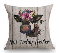 Funny Quote, Watercolor Flower Cow, Not Today Heifer Throw Pillow Case Soft Pillowcase Decor Cushion Covers For Christmas Sofa Gifts 45X45Cm