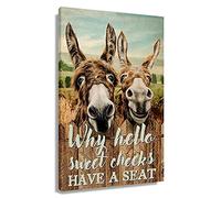 Funny Quotes Bathroom Wall Decor Canvas Paintings Why Hello Sweet Cheeks Have a Seat Hilarious Donkey Animal Poster Print Wall Art for Powder Room Vertical Vintage Artwork Decoration Framed 08x12