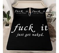 Funny Quotes Fitted Sheet & Pillow Sham Set Get Naked Bedding Set for Couple Lover Men Women Romantic Bed Sheet Set Black and White Creative Words Bed Cover No Flat Sheet 3Pcs Double Size
