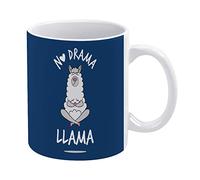 Funny Quotes No drama White Grey Llama Alpaca Sitting on Navy Blue Funny White Ceramic Mug, Novelty Tea Coffee Cup 11 Oz, Gifts for Mom/Daughter/Son/Father on Birthday/Christmas/Anniversary