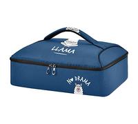 Funny Quotes No Drama White Grey Llama Alpaca Sitting on Navy Blue Reusable Insulated Pizza Bag, Waterproof Food Delivery Bag, with Handle Lid Leakproof Pizza Holder Tote for Hot or Cold Food