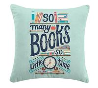 Funny Quotes So Many Books So Little Time Throw Pillow Cover,Funny Reading Book Club Decor, College Dormitory Decor Cushion Cover for Sofa Bed Home Decor 18 x 18 Inch,Great Gift for Book Lover