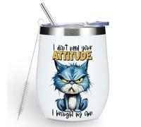 Funny Quotes Wine Tumbler, Sarcastic Cat Gifts Cat Decor Stuff Double Wall Vacuum Insulated Coffee Mug Wine Glass 12 oz Tumbler with Lid for Women Boys Girls Appreciation Birthday Graduation Christmas