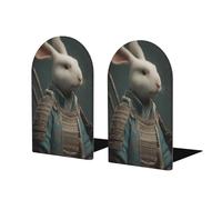 Funny Rabbit Samurai Sword Aesthetic Bookends For Shelves 2 Pcs Wooden Book Stopper Organizer For Home Office Libraries