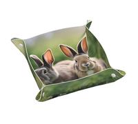 Funny Rabbits Prints Leather Storage Tray Waterproof and easy to clean for neatly keys, jewelry, makeup and other small items Medium 9.8X9.8 in