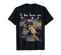 Funny Raccoon Ballfield Hot-Dog Baseball I Live Here Now T-Shirt