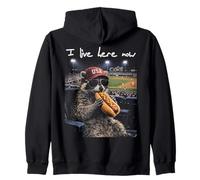 Funny Raccoon Ballfield Hot-Dog Baseball I Live Here Now Zip Hoodie