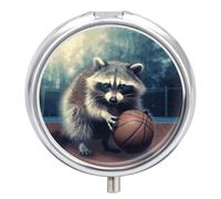 Funny Raccoon Basketball Pill Box Cute Round Pill Box 3 Compartment Decorative Pocket Purse Portable Mini Travel Medicine Tablet Vitamin Fish Oil Holder Organizer Pill Case