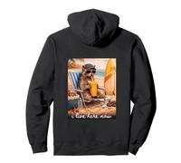 Funny Raccoon Beach Surfing I Live Here Now Pullover Hoodie