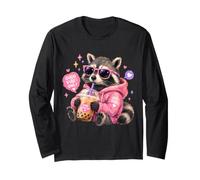 Funny Raccoon Boba Tea Good Vibes Only Cute Trash Panda Kids Long Sleeve T-Shirt