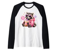 Funny Raccoon Boba Tea Good Vibes Only Cute Trash Panda Kids Raglan Baseball Tee