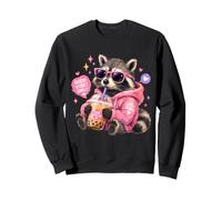 Funny Raccoon Boba Tea Good Vibes Only Cute Trash Panda Kids Sweatshirt