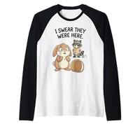 Funny Raccoon Bunny Easter Egg Hunt I Swear They were Here Raglan Baseball Tee