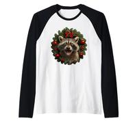 Funny Raccoon Christmas Wreath Xmas Trash Panda Raglan Baseball Tee