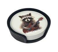 Funny Raccoon Coasters For Drinks Set Of 6 Leather Tea Cup Coaster Drink Coasters For Cup Kitchen Bar Home Decor Housewarming Gift