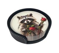 Funny Raccoon Coasters For Drinks Set Of 6 Leather Tea Cup Coaster Drink Coasters For Cup Kitchen Bar Home Decor Housewarming Gift