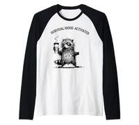 Funny Raccoon Coffee Lover Survival Mode Activated Graphic Raglan Baseball Tee