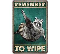 Funny Raccoon Decor Bathroom Wall Decor - Remember To Wipe - Raccoon Gifts Metal Wall Art Poster Vintage Raccoon Sign Restroom Farmhouse Office Home Wall Decor Bathroom Accessories 8x12Inch
