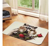 Funny Raccoon Dog Food Mats for Floors, 12x18 Inch Non-Slip Super Absorbent Pet Food Mat, Dishwasher Dog Mat for Food and Water, Cute Rubber Quick Dry Pet Feeding Mat for Dogs Puppy Cats