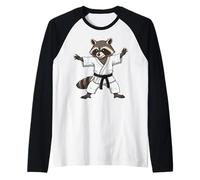 Funny Raccoon Doing Karate Samurai Ninja Raccoon Raglan Baseball Tee