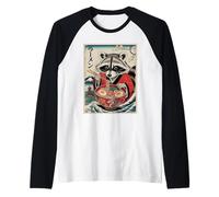 Funny Raccoon Eating Ramen Japanese Noodles Anime Japan Raglan Baseball Tee