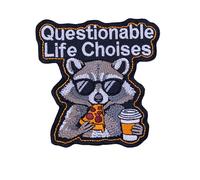 Funny Raccoon Embroidered Patch Iron On - Questionable Life Choices Meme Patch for Jackets, Backpacks & Hoodies - Cute Trash Panda Applique Badge - 3.7x3.8 Inch