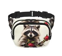 Funny Raccoon Fanny Pack For Women Waterproof Adjustable Belt Bags Waist Pack Fashion Casual Crossbody Bags Bum Bag For Running Workout Hiking Traveling, Black, One Size