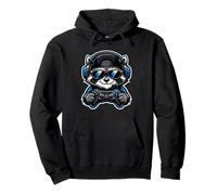 Funny Raccoon Gamer Tee Gaming Headset Gamepad Video Games Pullover Hoodie