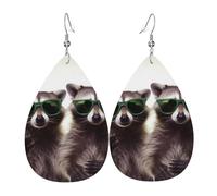 funny raccoon green sun earrings for women double sided teardrop leather earrings lightweight dangle earrings for women ear accessories fashion jewelry birthday gift