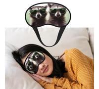 Funny Raccoon Green Sunglasses Eye Mask for Sleeping Soft Satin Sleep Shade Cover Blindfold with Elastic Strap Travel Nap Blackout Eye Shade Cover for Women Men