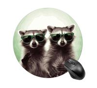 Funny Raccoon Green Sunglasses Mousepad Waterproof Gaming Mousepads with Non-Slip Rubber Base Round Computer Mousepad with Stitched Edges for Desk Pad 7.8 Inch