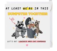 Funny Raccoon Greeting Card, 'Dumpster Together' Humorous Design, 6x6 Inch, 300gsm, with White Envelope