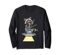 Funny Raccoon Guitar Rock On Alien UFO Platform Rockstar Long Sleeve T-Shirt
