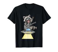 Funny Raccoon Guitar Rock On Alien UFO Platform Rockstar T-Shirt