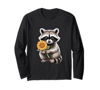 Funny Raccoon Holding Sunflower Cute Wildlife Long Sleeve T-Shirt