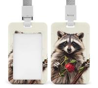 Funny Raccoon Id Badge Holder with Lanyard, Clear Vertical Card Protector Waterproof, Breakaway Safety Neck Strap, Heavy Duty Name Tag Holder for Nurse Teacher Officer Staff Women Men