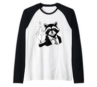 Funny Raccoon in Suit Flipping Bird Graphic Raglan Baseball Tee