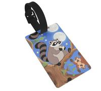 Funny Raccoon Luggage Tags for Suitcases, PVC Suitcase Tag with Secure Strap Suitcase Identifier with Privacy Name Card for Travel Bag Tags Personalized Baggage Tag for Women Men