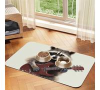 Funny Raccoon Pet Feeding Mat Absorbent Pu Leather Dog Cat Food Mats Contain Spills Protects Floors, Anti-Slip Rubber Backing Dog Bowl Mats Easy Clean Pet Placemats 40x60cm