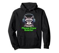 Funny Raccoon Pixel Art Please Chew Quieter Gamer Headphones Pullover Hoodie